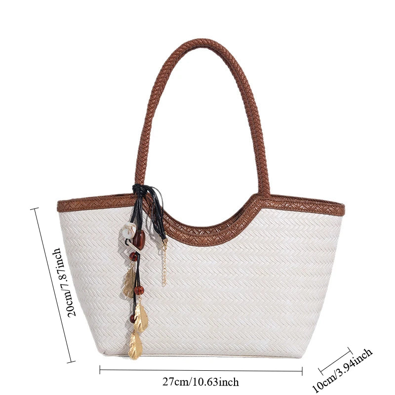 Woven Leather Tote Bag – Large Capacity Women's Shoulder Bag