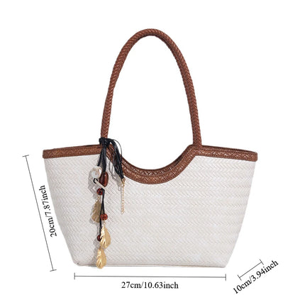 Woven Leather Tote Bag – Large Capacity Women's Shoulder Bag