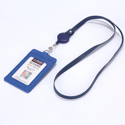 Leather ID Badge Holder with Retractable Lanyard – Card Case