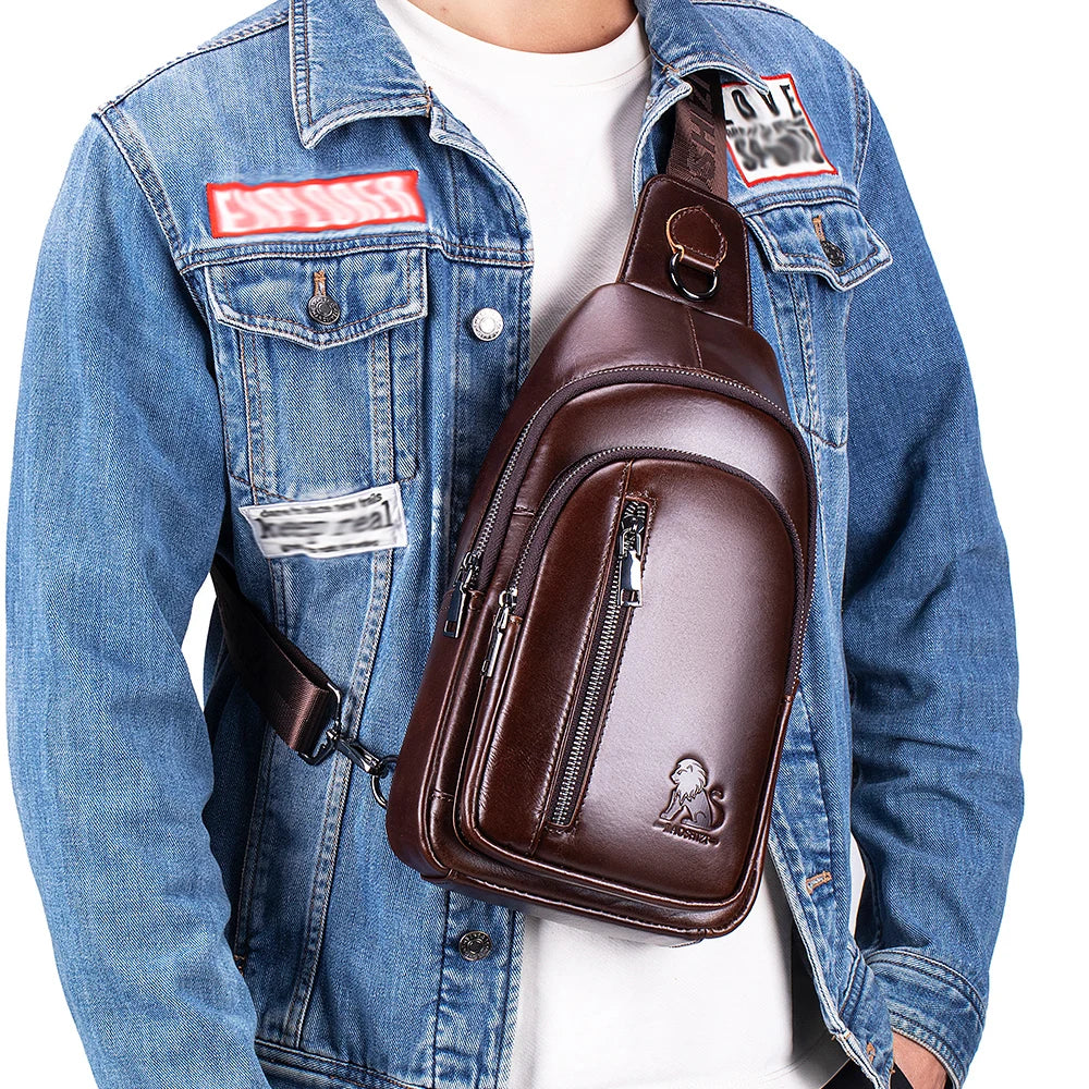 Men's Genuine Leather Sling Chest Bag – Crossbody Shoulder Pack