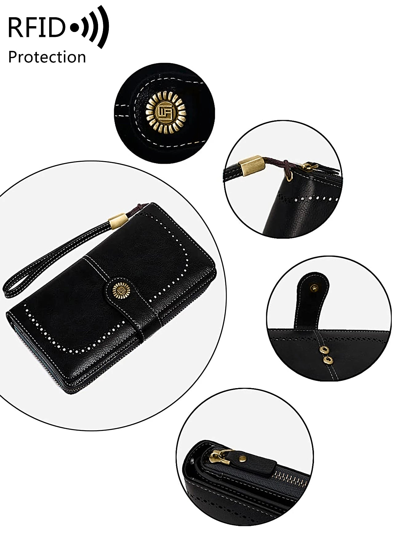 RFID Blocking Women's Trifold Long Wallet – Large Capacity Retro Leather Clutch