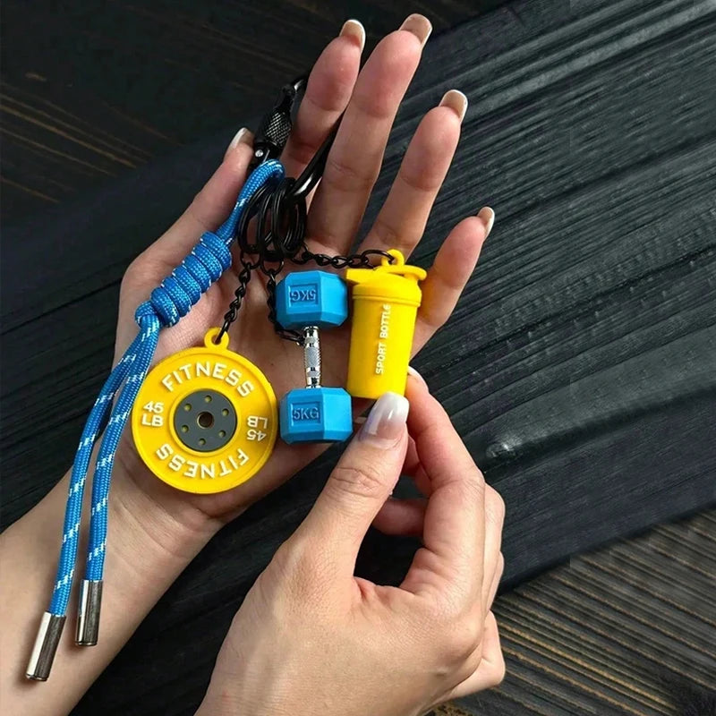 Gym Fitness Keychain Set – Weight Plate, Dumbbell & Shaker Charms