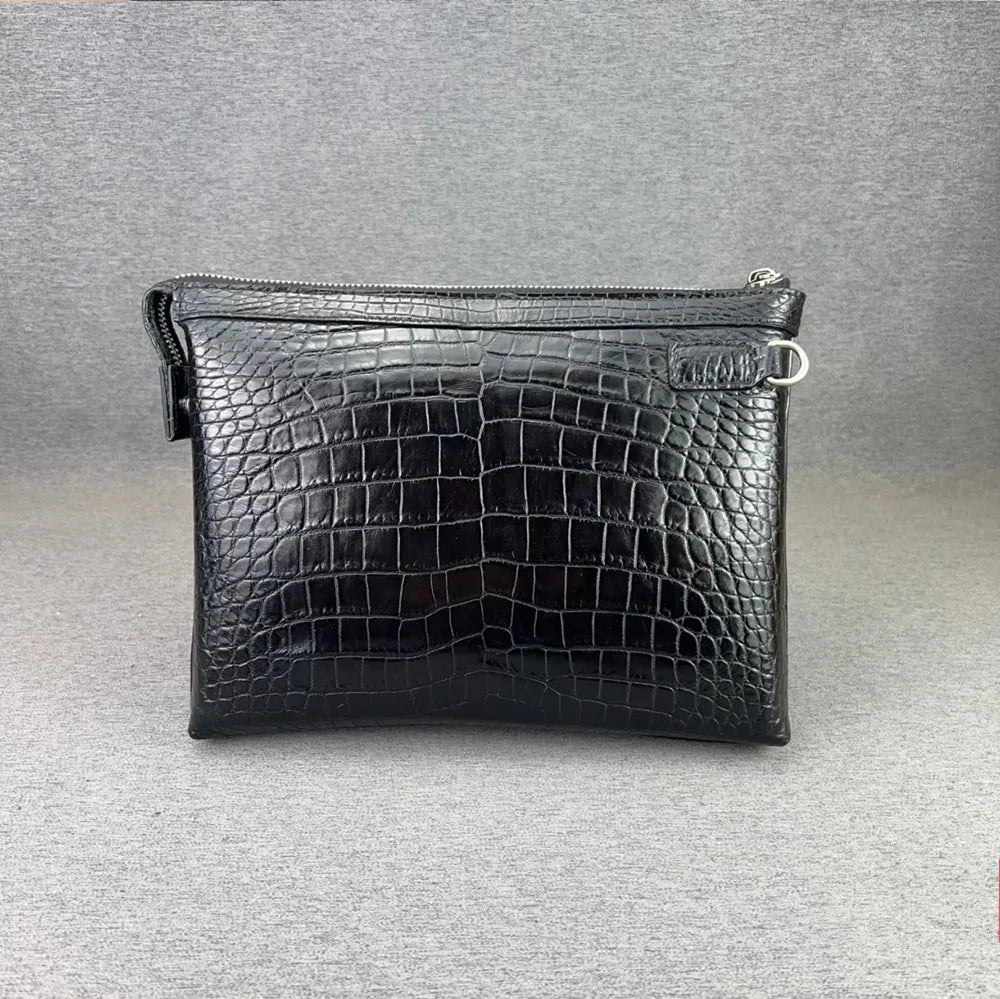 Crocodile Leather Men's Envelope Clutch Bag – Black Large Capacity