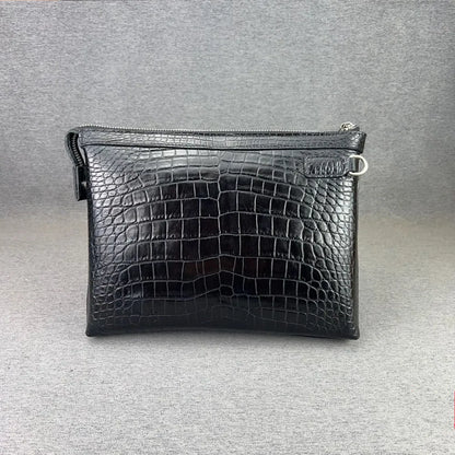 Crocodile Leather Men's Envelope Clutch Bag – Black Large Capacity
