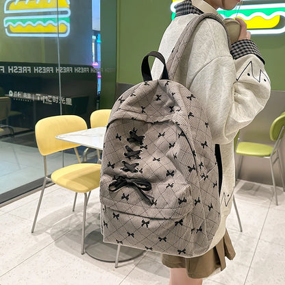 Corduroy Bow Print Backpack for Women – Large Laptop School Bag
