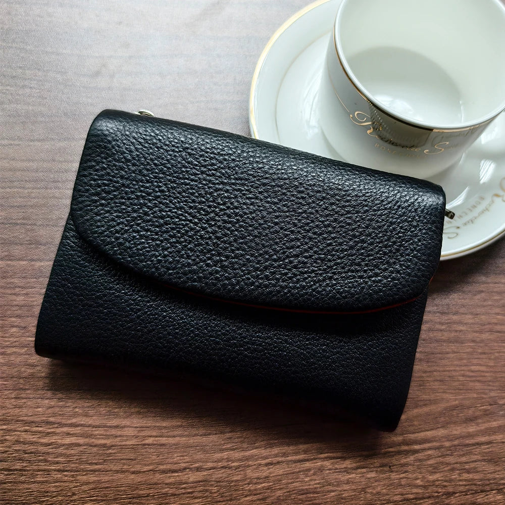 Trifold Genuine Leather Wallet for Women – Two-Tone Purse Organizer