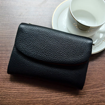 Trifold Genuine Leather Wallet for Women – Two-Tone Purse Organizer