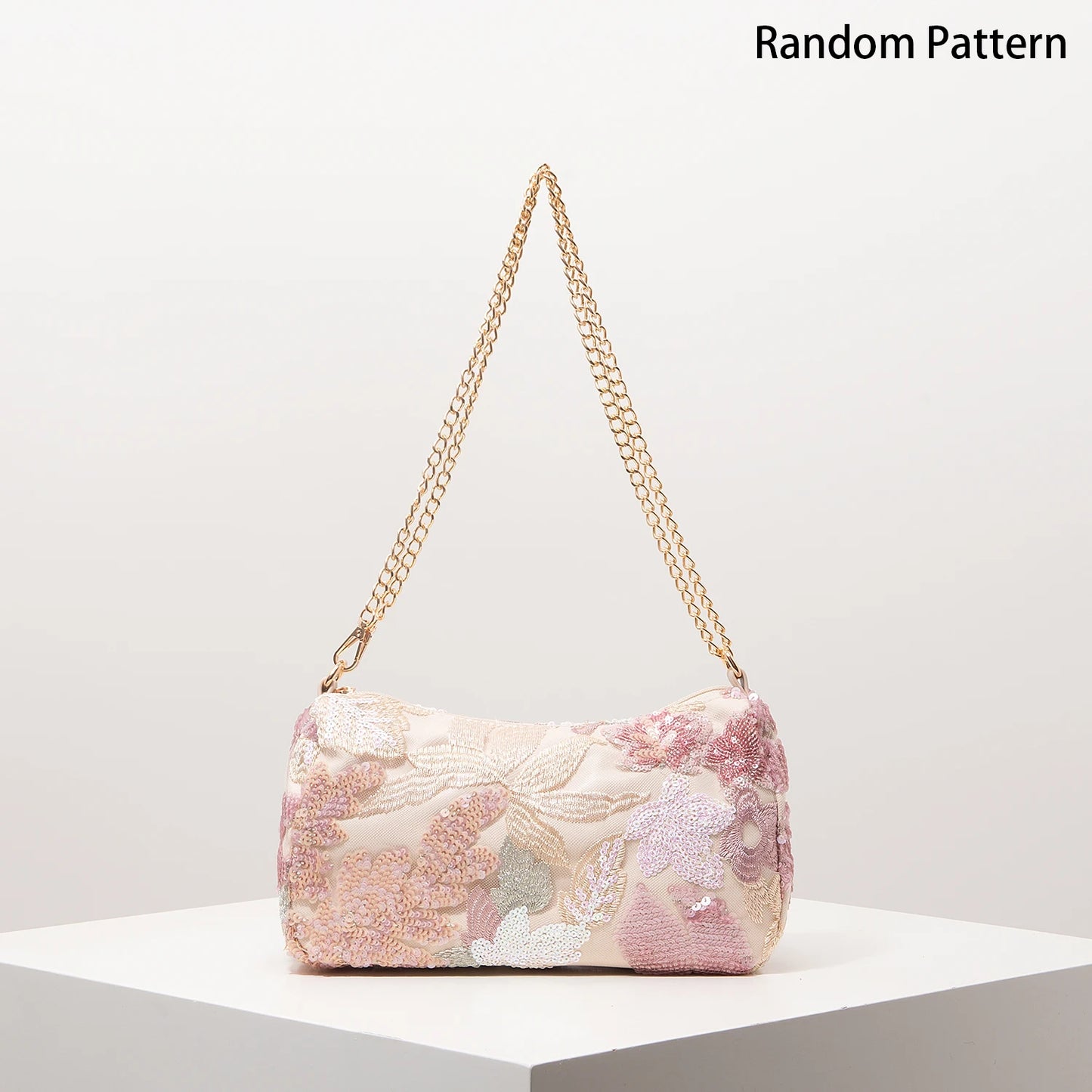 Floral Sequin Shoulder Bag – Beaded Embroidery Chain Strap Purse
