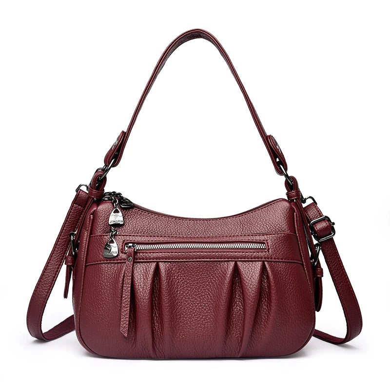 Women's PU Leather Tote Bag – 2-Layer Crossbody & Top-Handle Handbag
