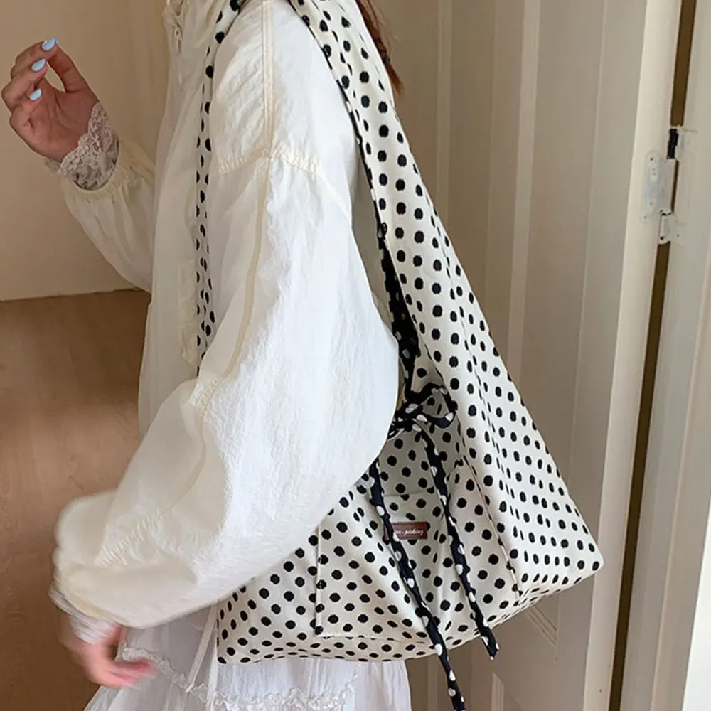 Polka Dot Shoulder Bag – Korean Double-Sided Large Tote