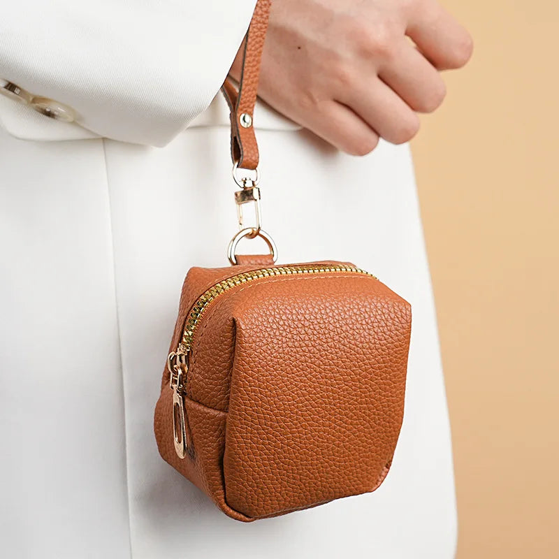 Mini PU Leather Coin Purse – Portable Wristlet Pouch with Key Ring