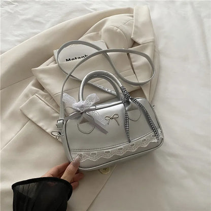 Lace Bow Boston Bag – Mini Crossbody Shoulder Handbag