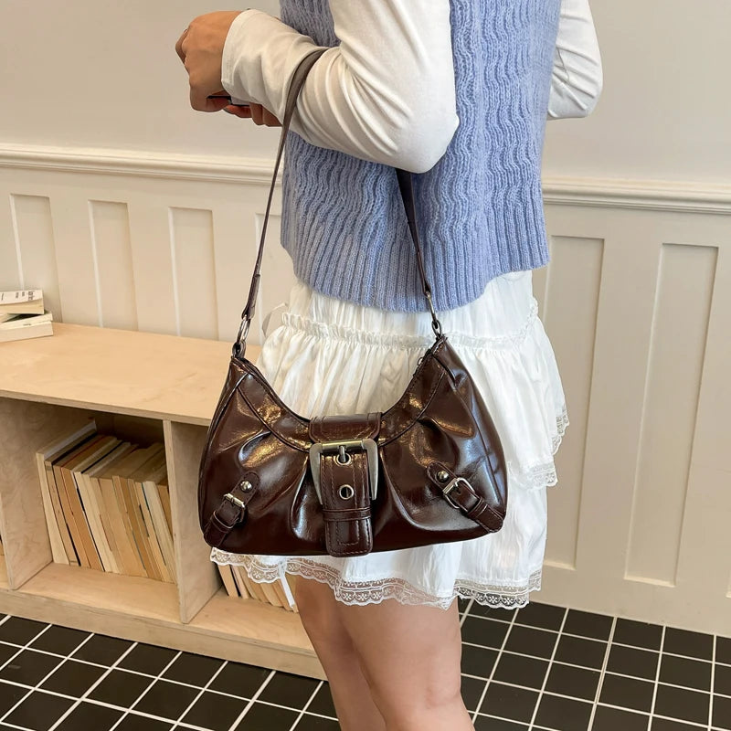 Y2K Pleated Hobo Shoulder Bag – Maillard Style Underarm Clutch