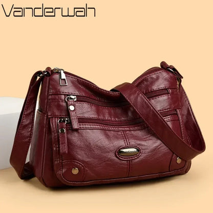 Women's Leather Shoulder Bag – Large Capacity Multi-Pocket Crossbody