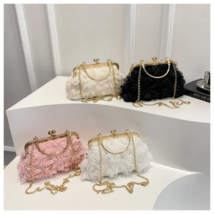 3D Floral Evening Clutch Bag – Women's Chain Shoulder Bag