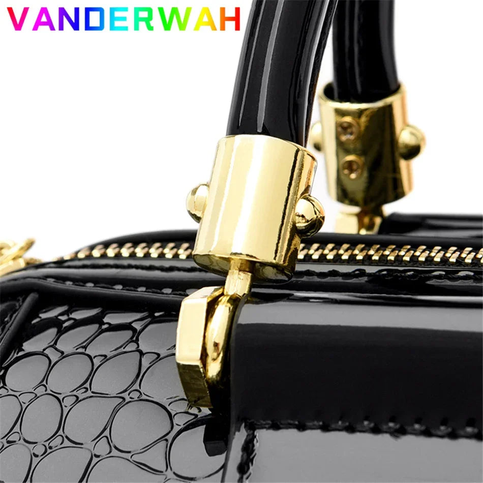 Crocodile Pattern Patent Leather Handbag – Women's Shoulder Crossbody Bag