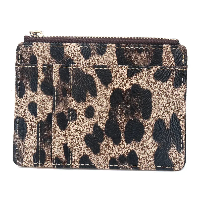 Leopard Print Slim Card Wallet – Zipper Coin Purse