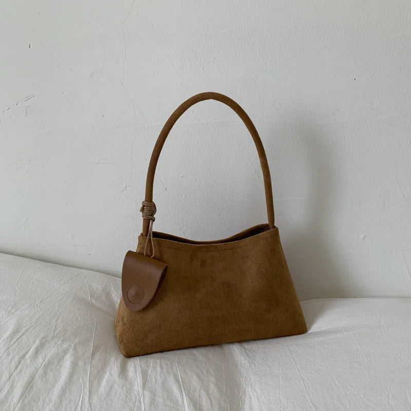 Retro Suede Shoulder Bag for Women – Luxury Underarm Handbag