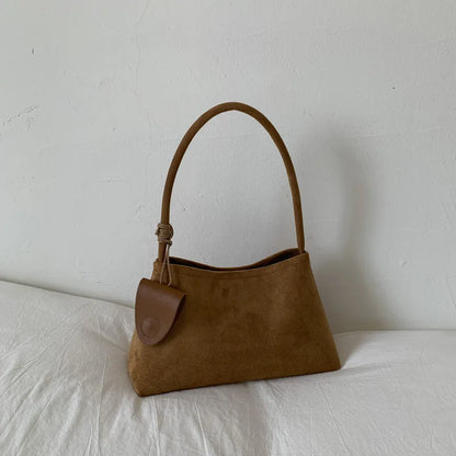 Retro Suede Shoulder Bag for Women – Luxury Underarm Handbag