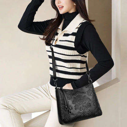 Retro Floral Embossed PU Leather Crossbody Bag for Women