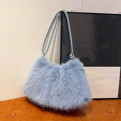 Faux Rabbit Fur Plush Shoulder Bag – Women's Luxury Tote