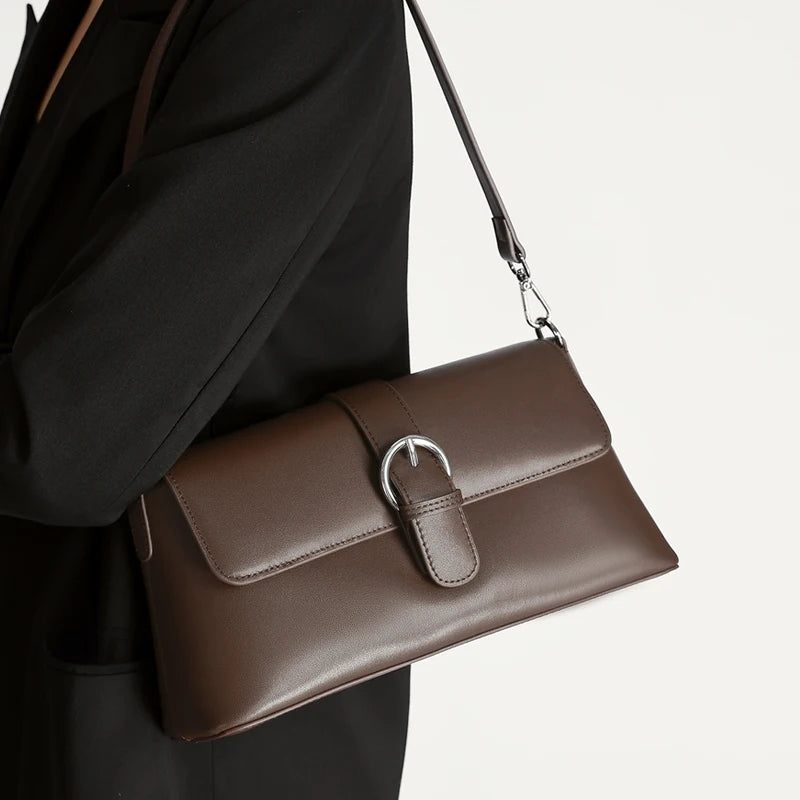 Genuine Leather Crossbody Bag for Women – Lightweight Buckle Shoulder Bag