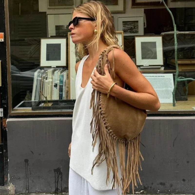 Fringe Suede Hobo Shoulder Bag – Boho Crossbody Bag for Women