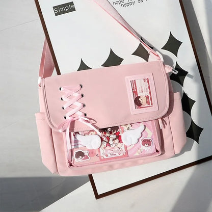 Kawaii Itabag Messenger Bag Clear Window Lace Detail Crossbody