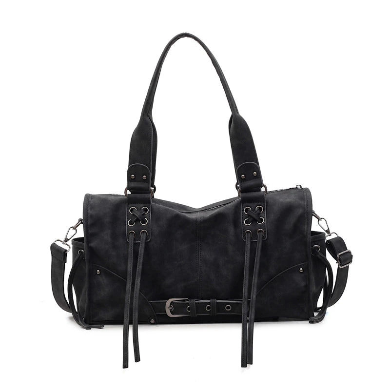 Retro Motorcycle Shoulder Bag for Women – Tassel Tote