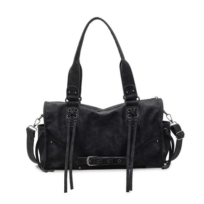Retro Motorcycle Shoulder Bag for Women – Tassel Tote