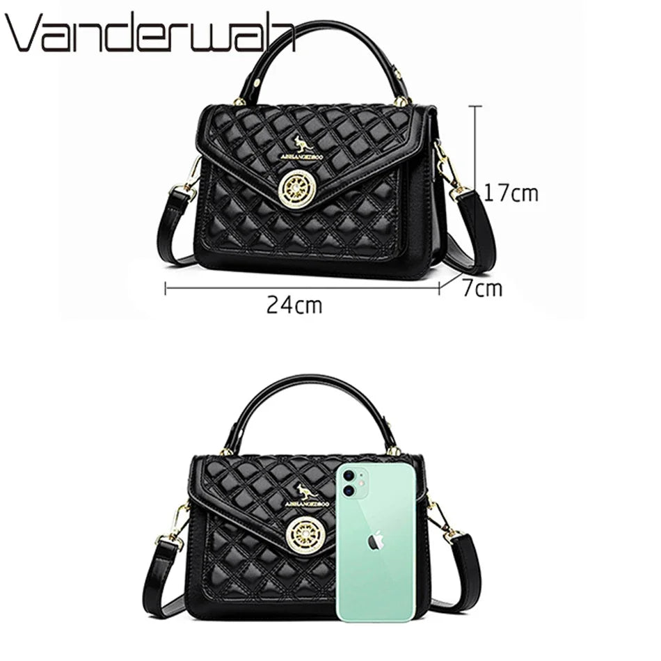 Quilted Crossbody Bag for Women – 3-Layer Leather Handbag