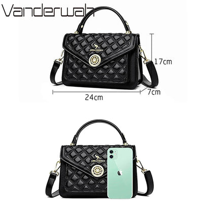 Quilted Crossbody Bag for Women – 3-Layer Leather Handbag