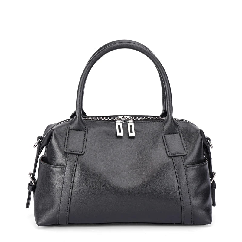 Genuine Leather Boston Tote Bag for Women – Large Capacity Shoulder Handbag