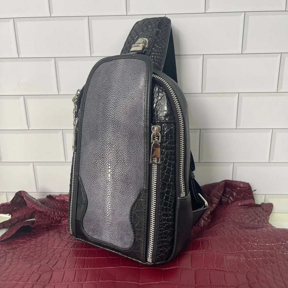 Crocodile & Stingray Leather Sling Bag for Men – Handmade Crossbody