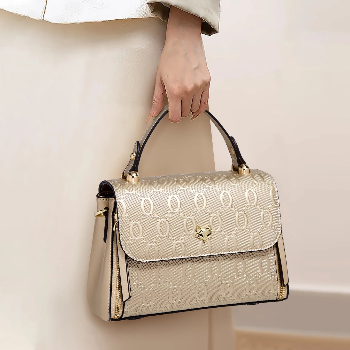Foxer Lady S Handbag Split Leather Shoulder Bag Light Luxury Crossbody Vintage Commute Female
