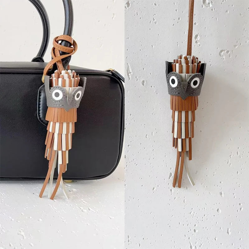 Leather Owl Keychain – Handcrafted Bag Charm Pendant