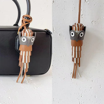 Leather Owl Keychain – Handcrafted Bag Charm Pendant