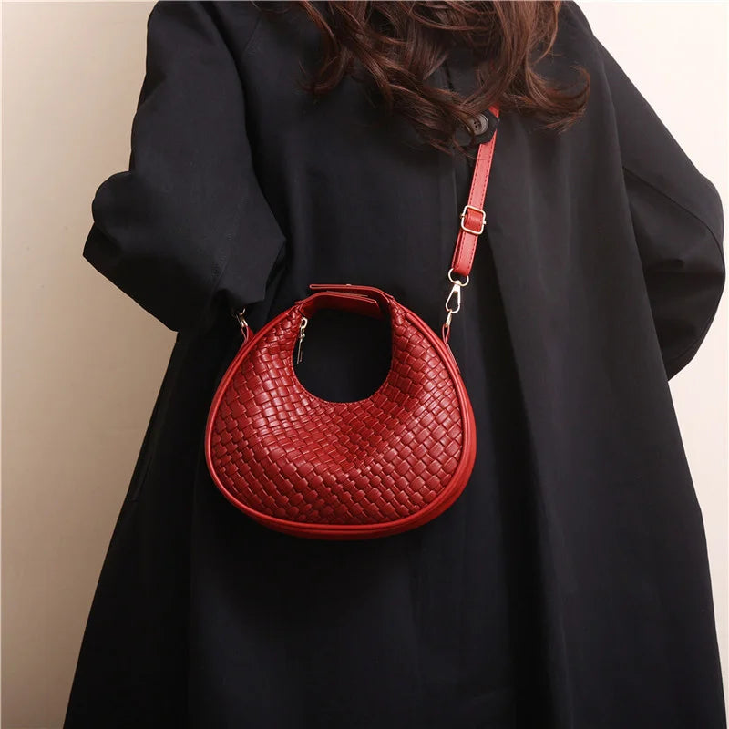 Woven Lattice Crossbody Shoulder Bag for Women – PU Leather
