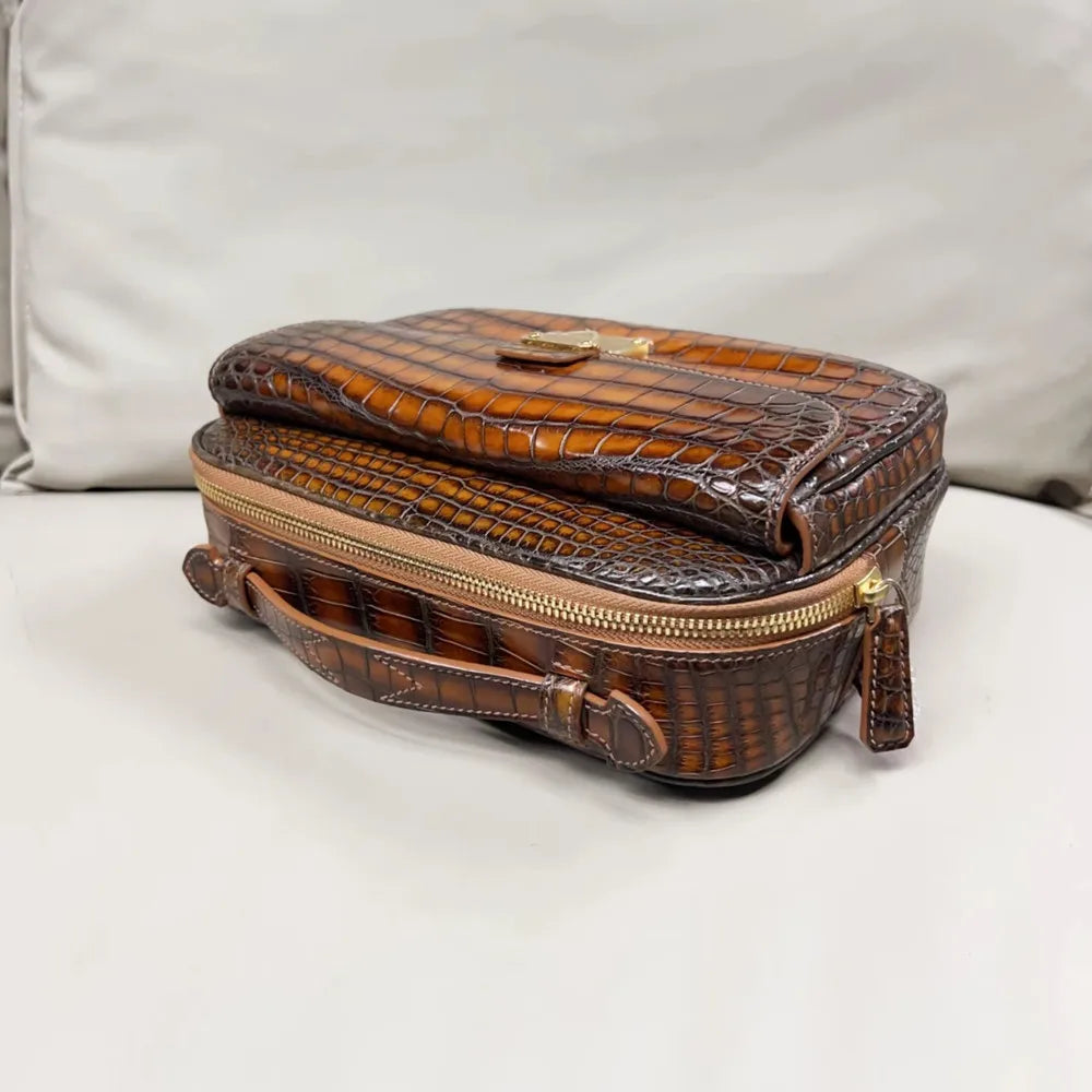 Crocodile Leather Hand-Painted Men's Shoulder Bag | Luxury Postman Bag