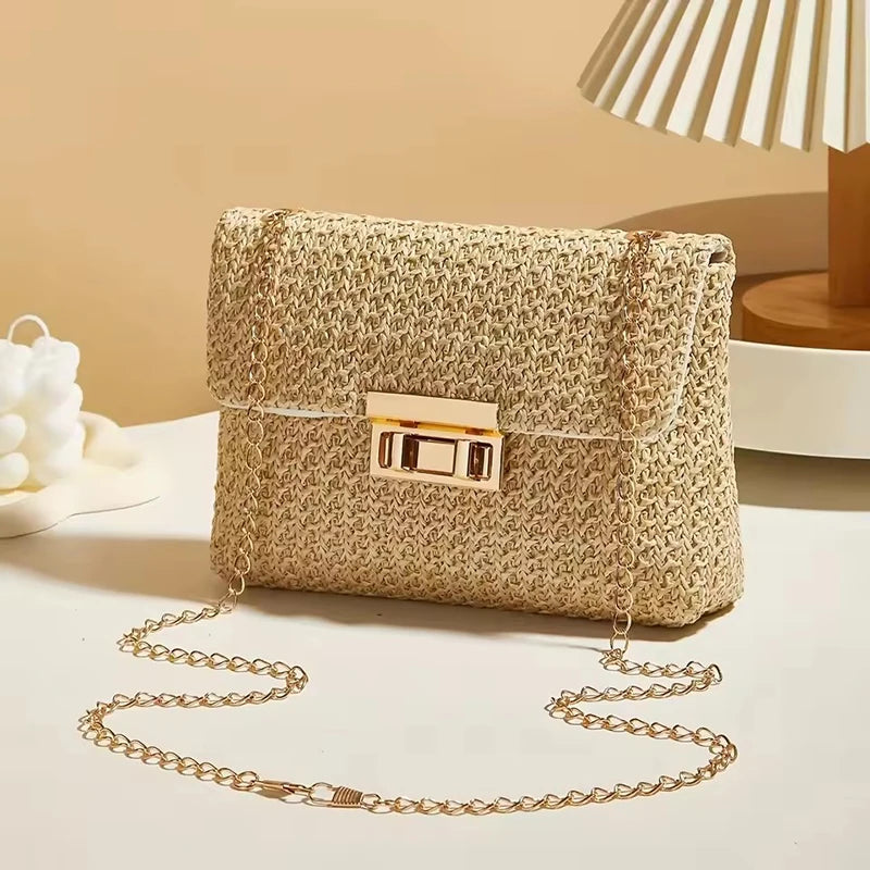 Straw Woven Crossbody Bag for Women – Handmade Beach Shoulder Clutch