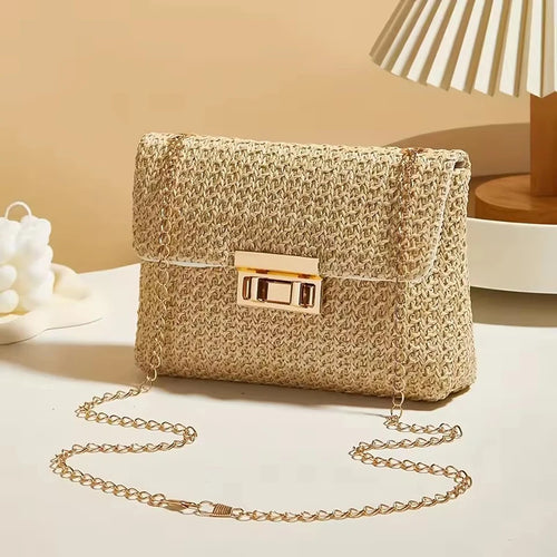 Straw Woven Crossbody Bag for Women – Handmade Beach Shoulder Clutch