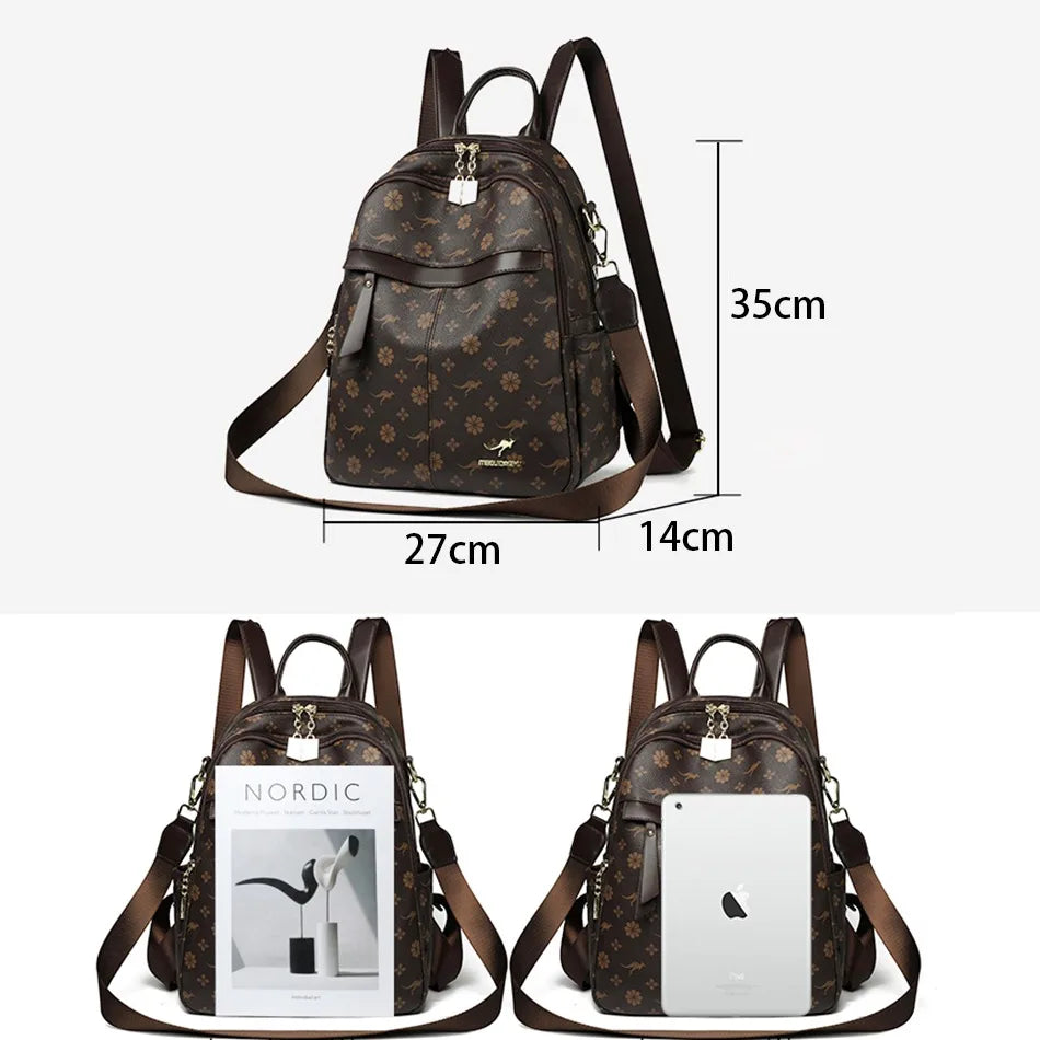 Leather Travel Backpack for Women – Large Capacity Luxury Shoulder Bag