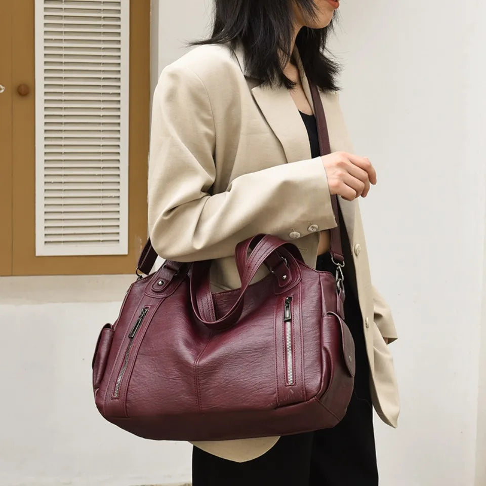 Large Capacity Leather Tote Crossbody Bag for Women