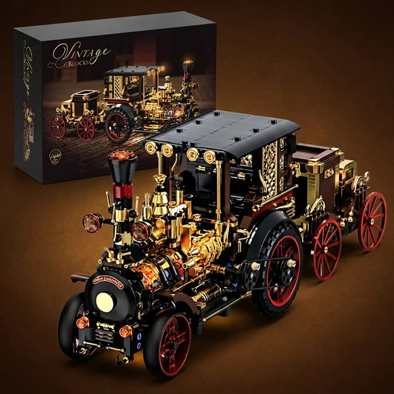 Steampunk Vintage Steam Car MOC Building Blocks Set – LED Model