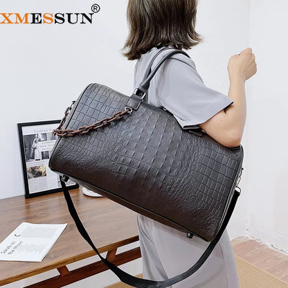 Crocodile Pattern PU Leather Travel Duffle Bag for Women