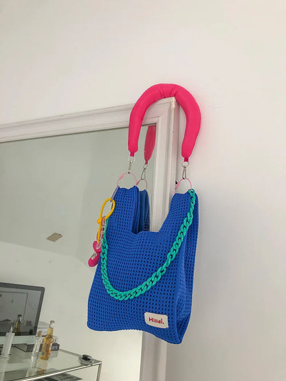 Beach Handbag Girls Summer Rope Hollow Out Hand Woven Shoulder Crossbody Totes Bag Women Knitting