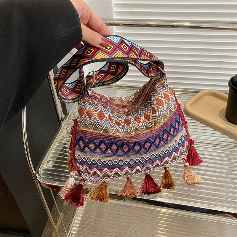 Vintage Women S Bag Tassel Ethnic Handwoven Crossbody Lady Hippie Sling Shoulder Bags Ladies Handbag