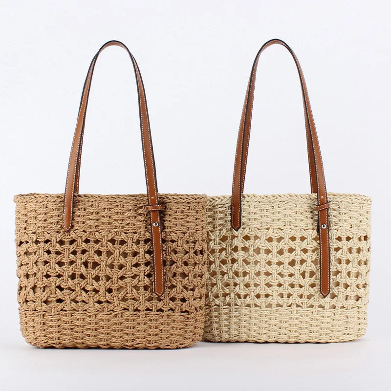Woven Straw Tote Bag – Large Capacity Beach Handbag