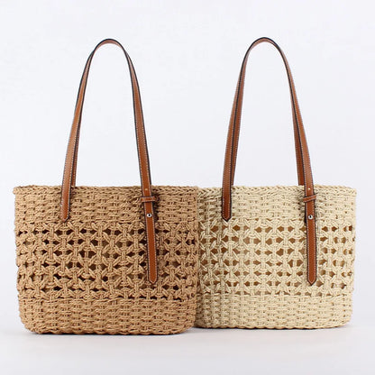 Woven Straw Tote Bag – Large Capacity Beach Handbag