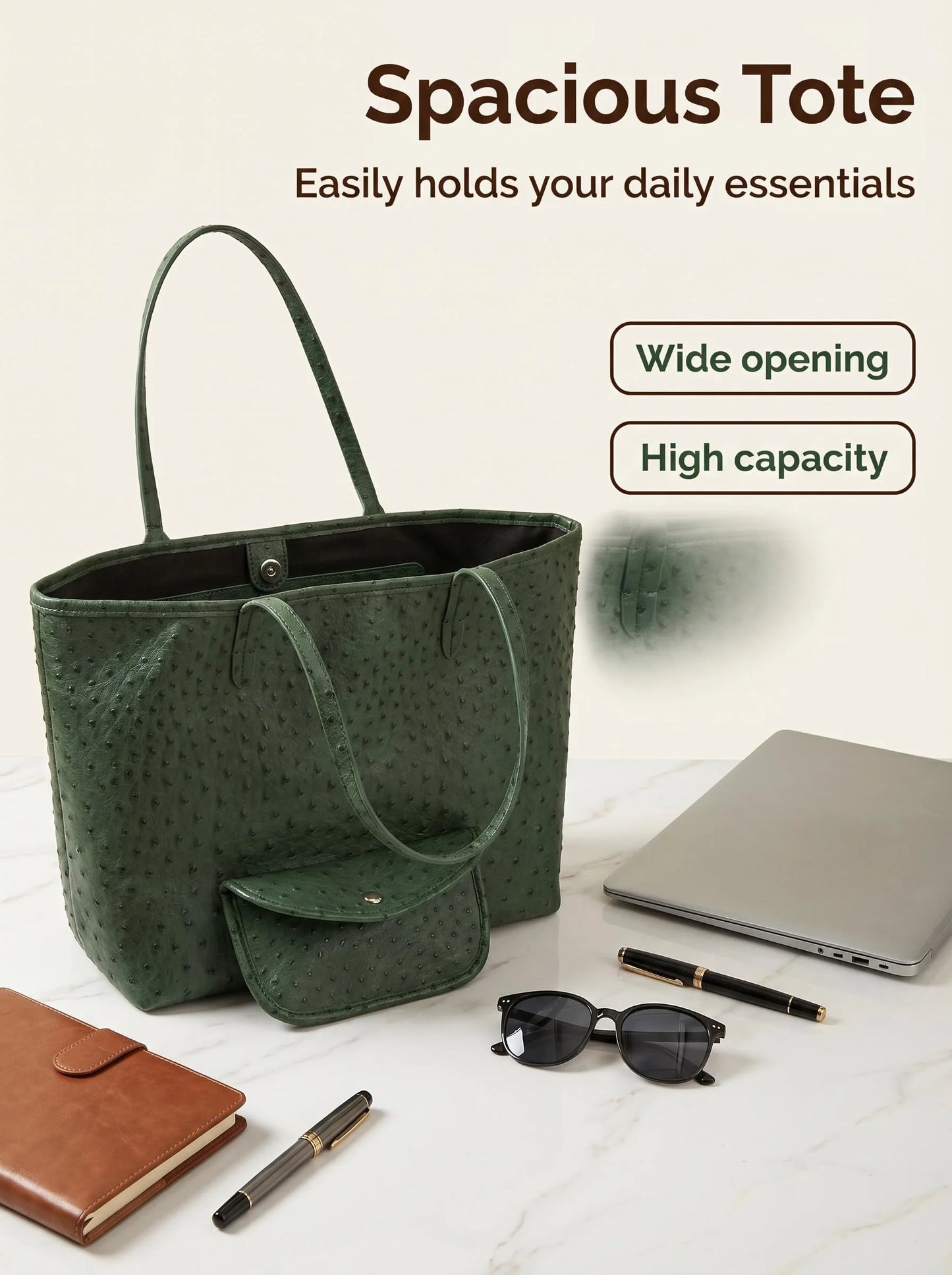 Ostrich Pattern Tote Bag with Mini Pouch – Women's Large Shoulder Bag